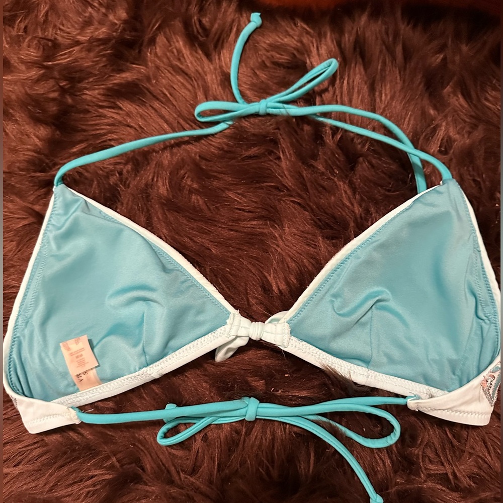 Victorias Secret teal bikini top featuring silver sequins. Size M. - Picture 3 of 4